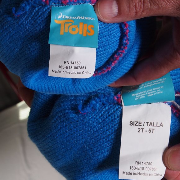 Trolls Pink Poppy Beanie Hat, Size 2T-5T, Cute Embroidered Face, Fluff Ball - Picture 4 of 4
